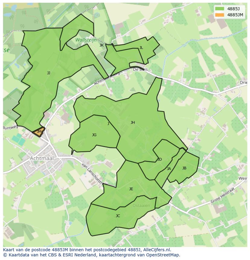 Afbeelding van het postcodegebied 4885 JM op de kaart.