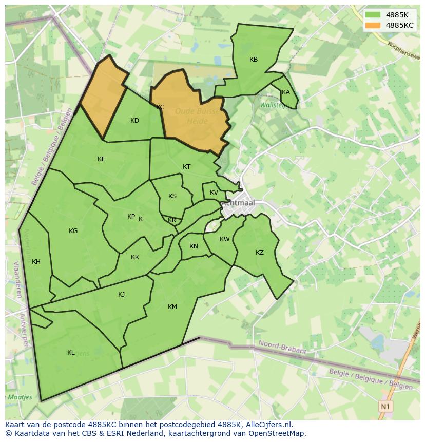 Afbeelding van het postcodegebied 4885 KC op de kaart.