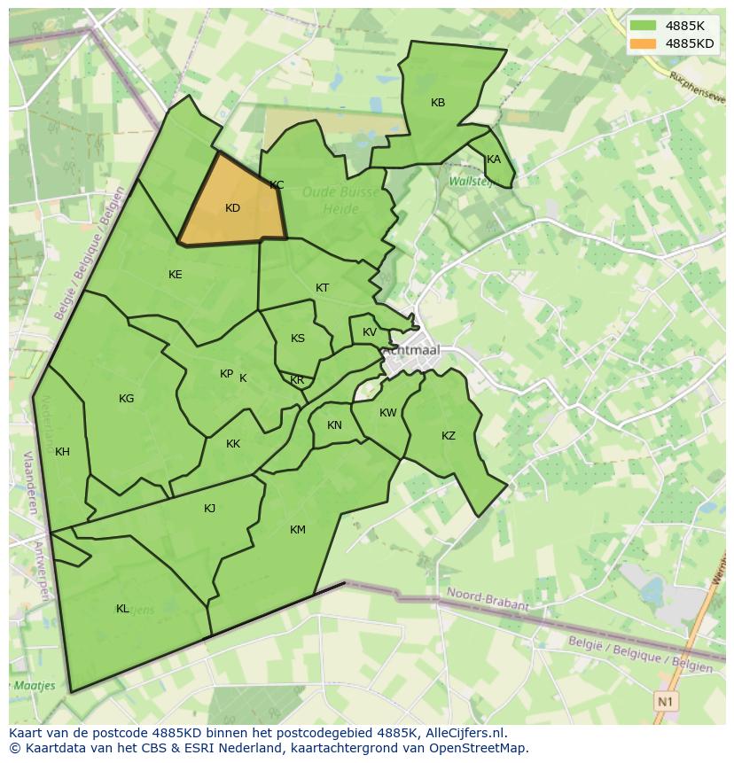 Afbeelding van het postcodegebied 4885 KD op de kaart.