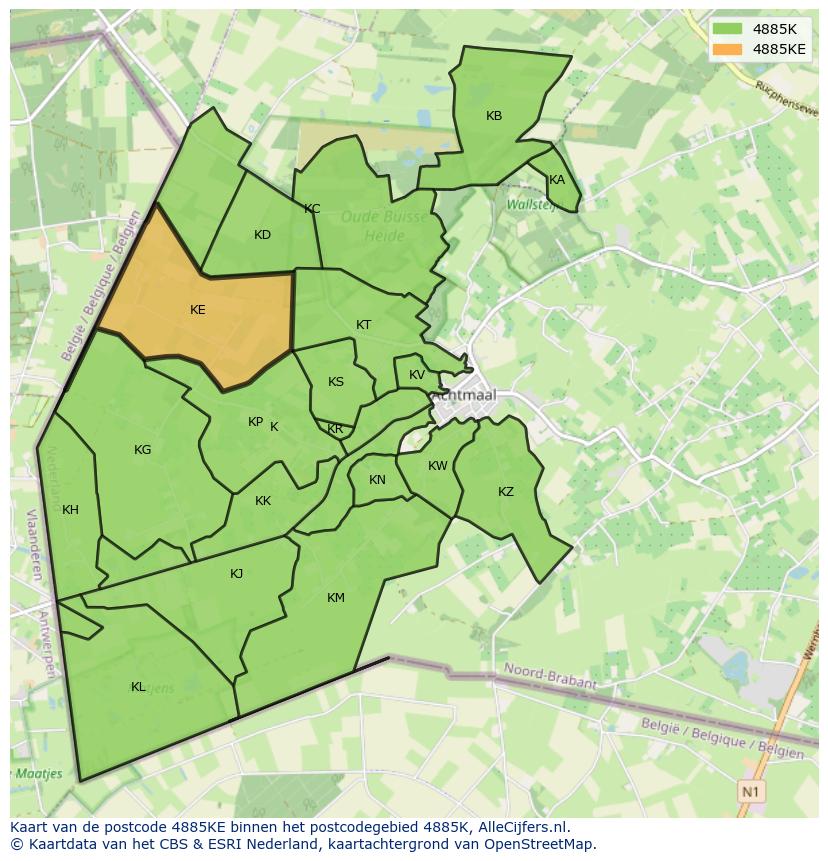 Afbeelding van het postcodegebied 4885 KE op de kaart.