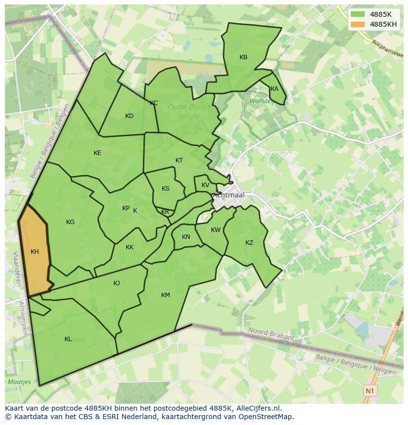 Afbeelding van het postcodegebied 4885 KH op de kaart.