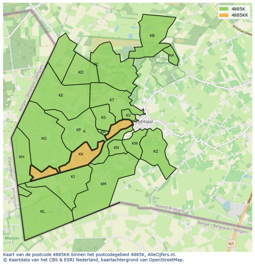 Afbeelding van het postcodegebied 4885 KK op de kaart.