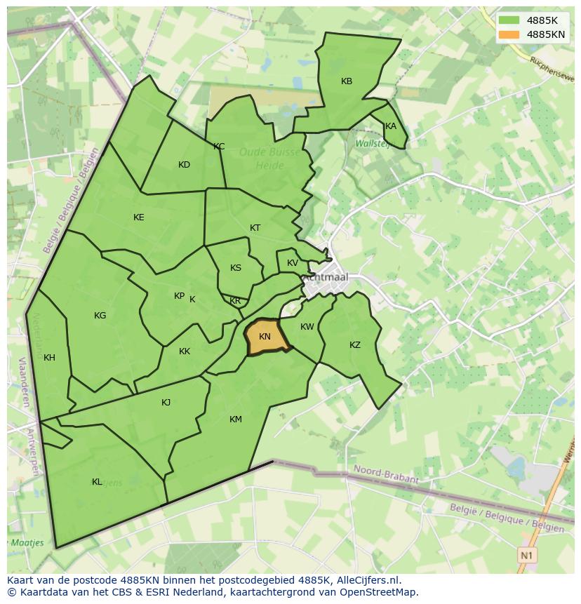 Afbeelding van het postcodegebied 4885 KN op de kaart.