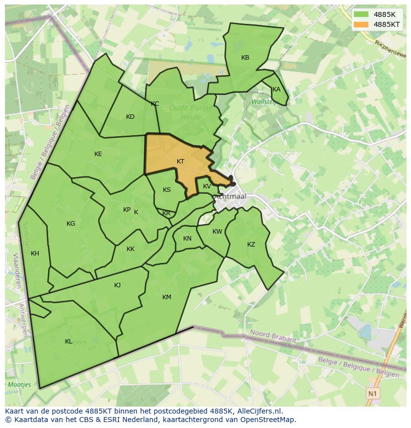 Afbeelding van het postcodegebied 4885 KT op de kaart.