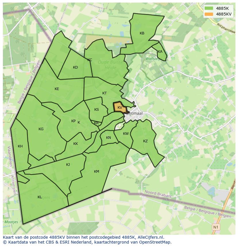 Afbeelding van het postcodegebied 4885 KV op de kaart.