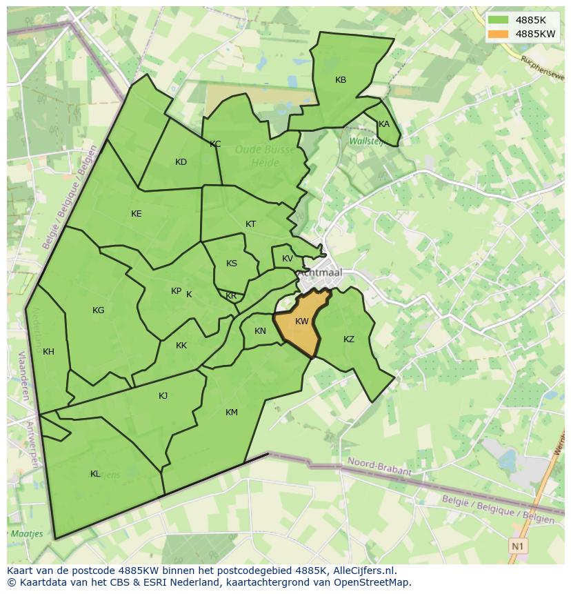 Afbeelding van het postcodegebied 4885 KW op de kaart.