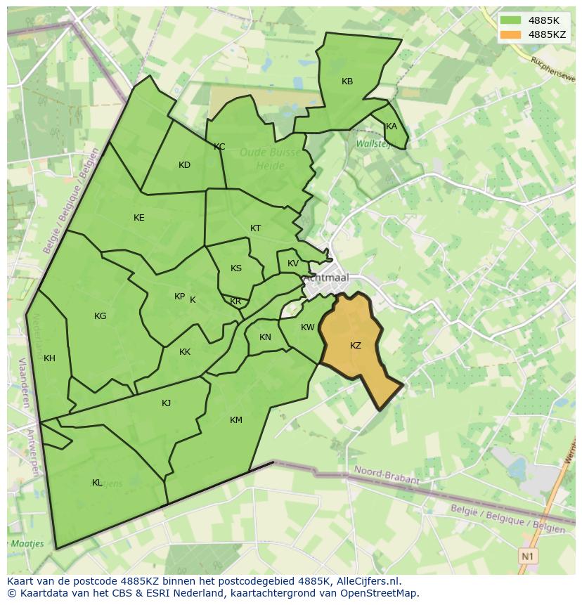 Afbeelding van het postcodegebied 4885 KZ op de kaart.