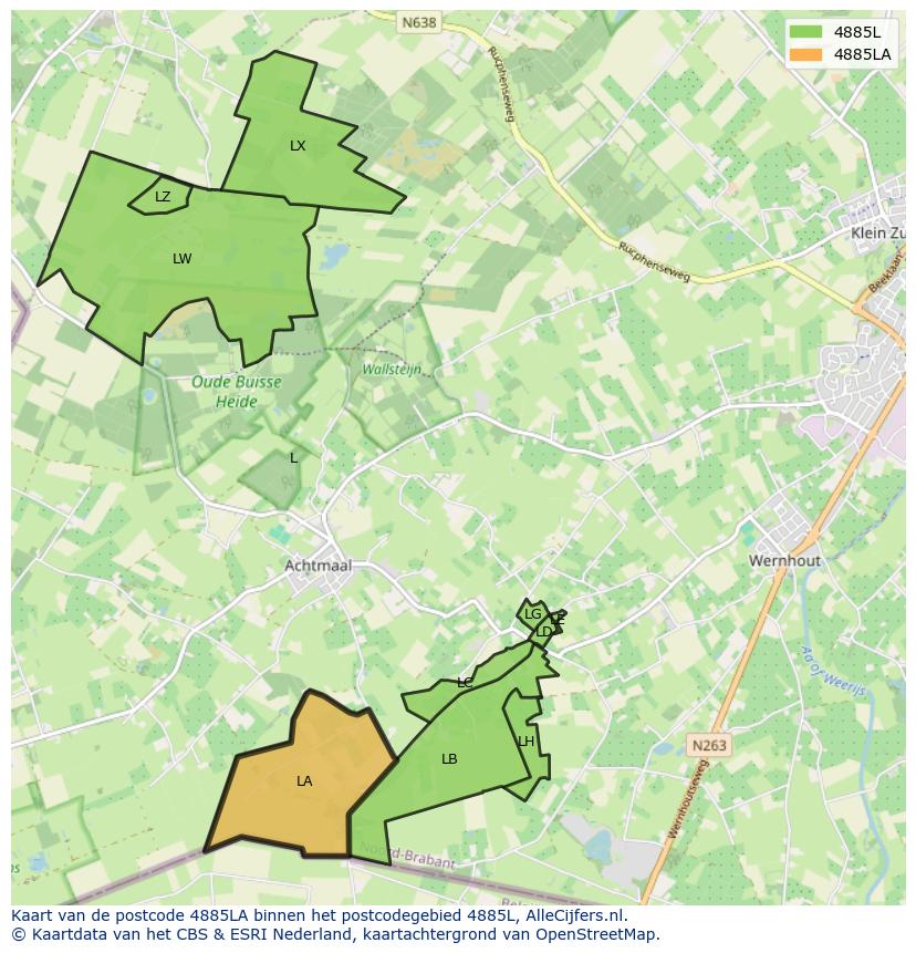 Afbeelding van het postcodegebied 4885 LA op de kaart.