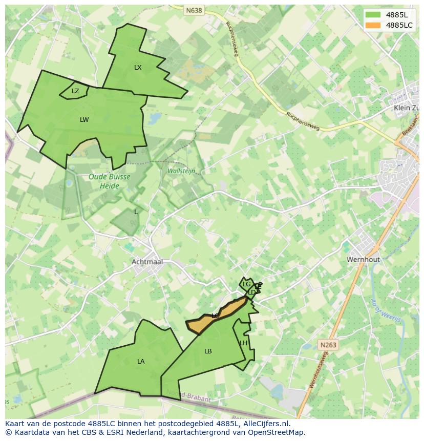 Afbeelding van het postcodegebied 4885 LC op de kaart.