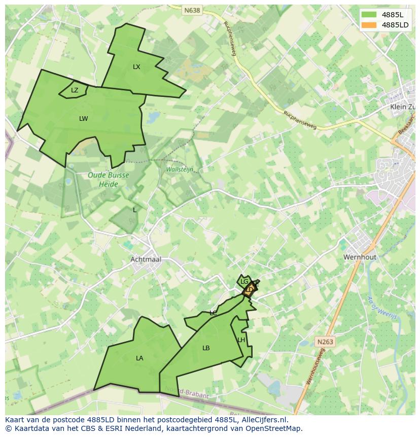 Afbeelding van het postcodegebied 4885 LD op de kaart.