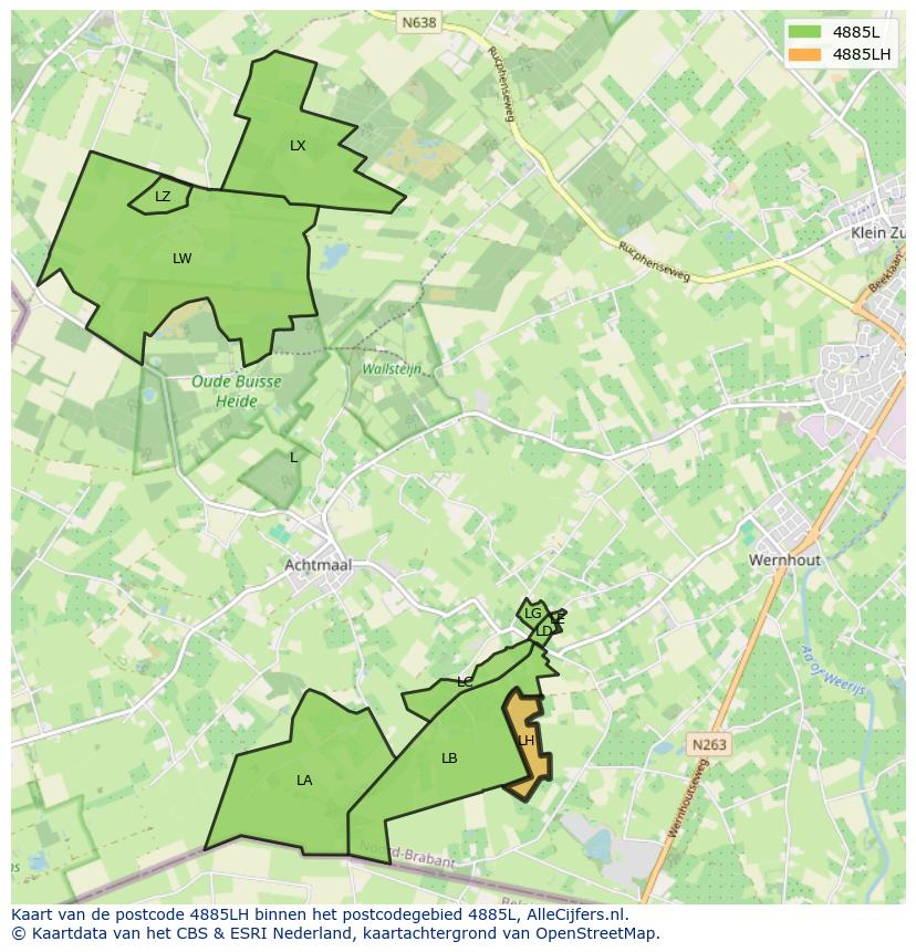 Afbeelding van het postcodegebied 4885 LH op de kaart.