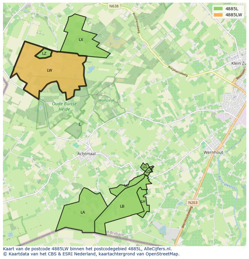 Afbeelding van het postcodegebied 4885 LW op de kaart.