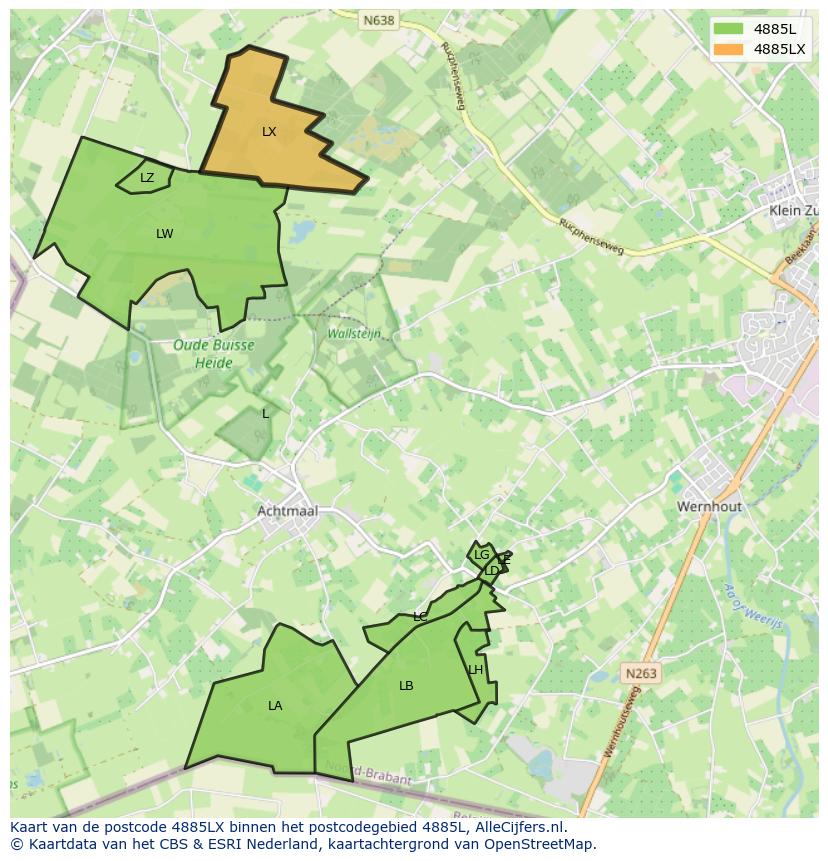 Afbeelding van het postcodegebied 4885 LX op de kaart.