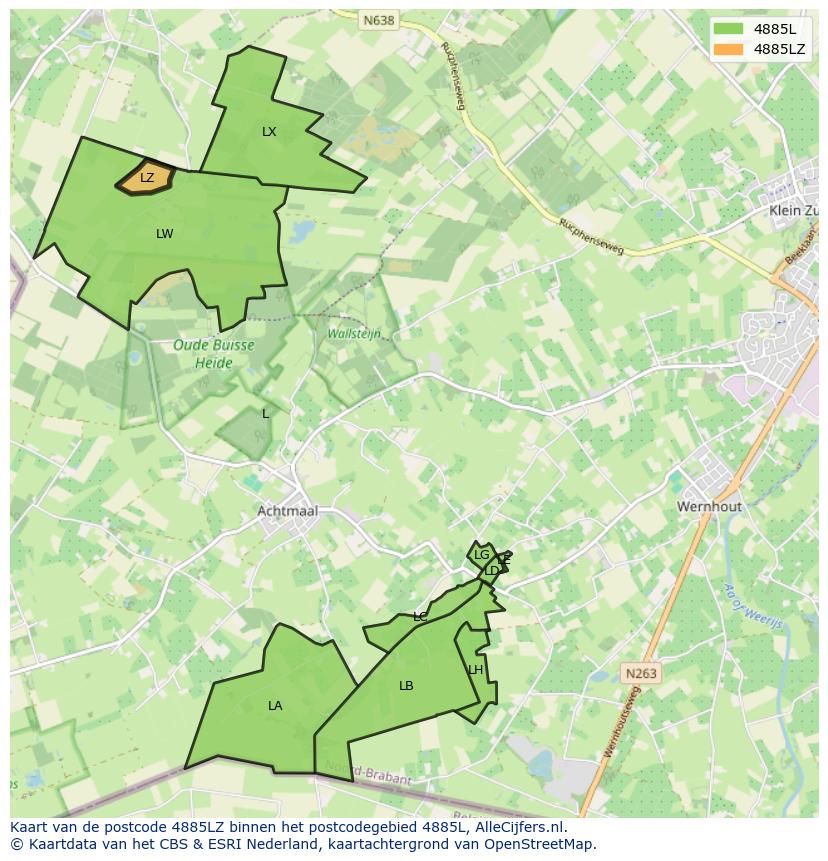 Afbeelding van het postcodegebied 4885 LZ op de kaart.
