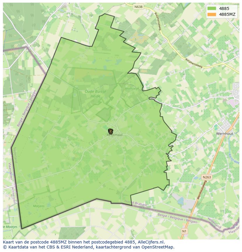 Afbeelding van het postcodegebied 4885 MZ op de kaart.