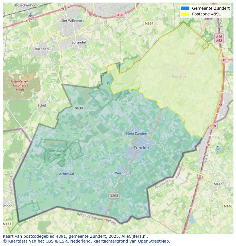 Afbeelding van het postcodegebied 4891 op de kaart.