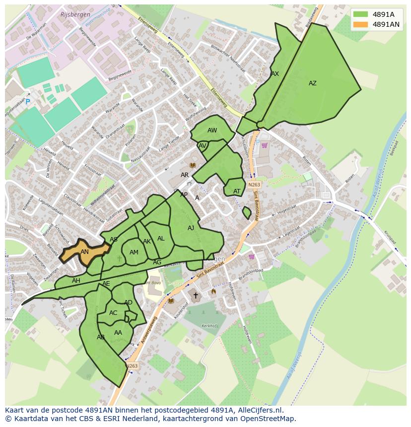 Afbeelding van het postcodegebied 4891 AN op de kaart.