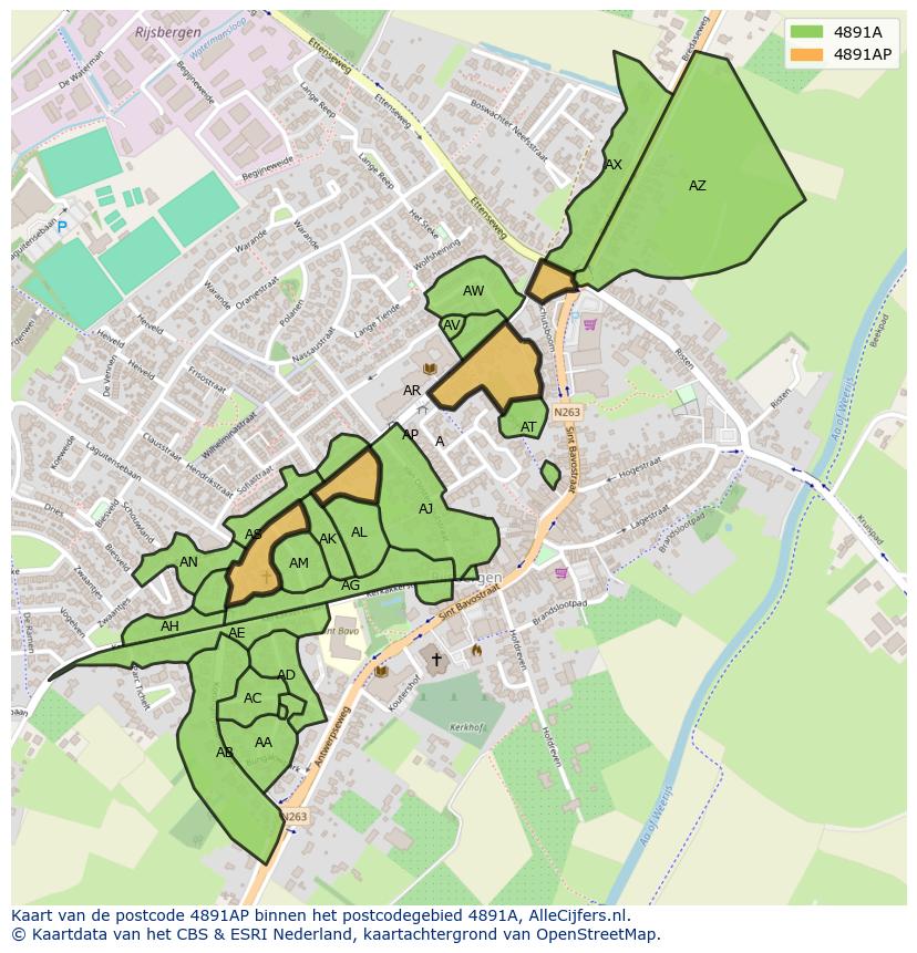 Afbeelding van het postcodegebied 4891 AP op de kaart.