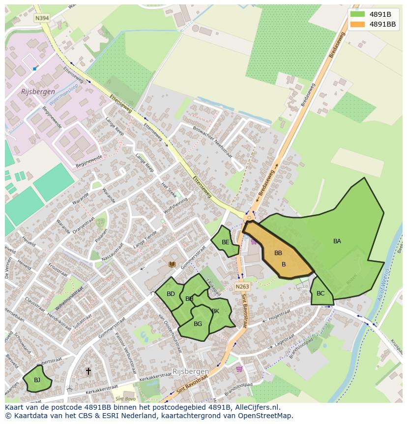 Afbeelding van het postcodegebied 4891 BB op de kaart.