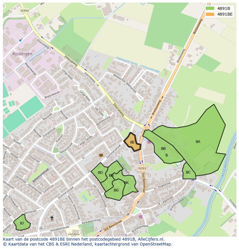 Afbeelding van het postcodegebied 4891 BE op de kaart.