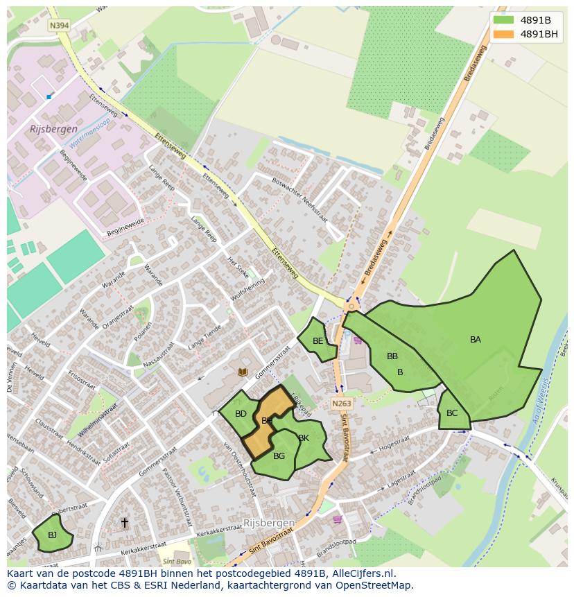 Afbeelding van het postcodegebied 4891 BH op de kaart.