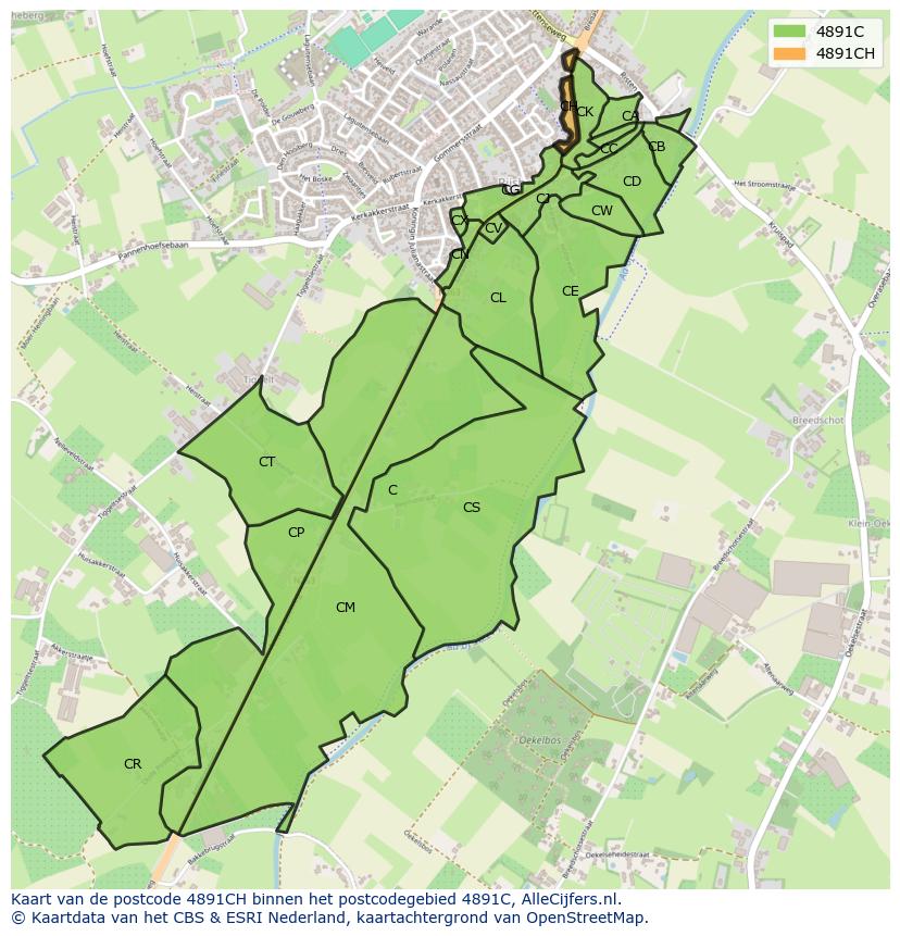 Afbeelding van het postcodegebied 4891 CH op de kaart.