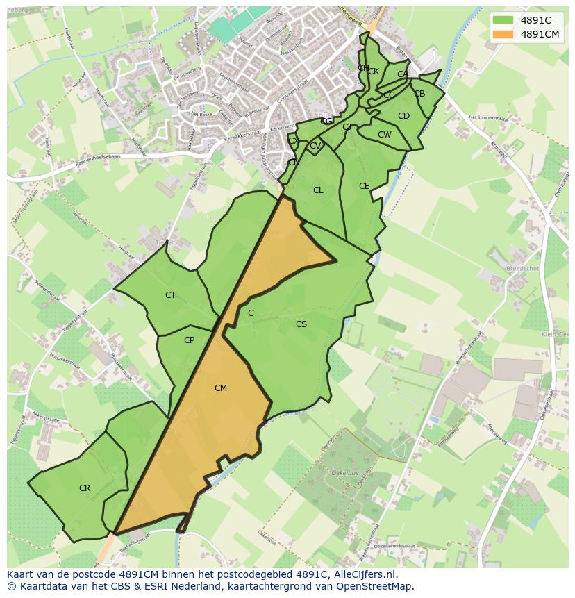 Afbeelding van het postcodegebied 4891 CM op de kaart.