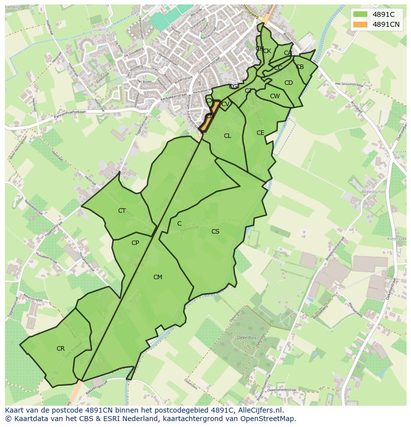 Afbeelding van het postcodegebied 4891 CN op de kaart.