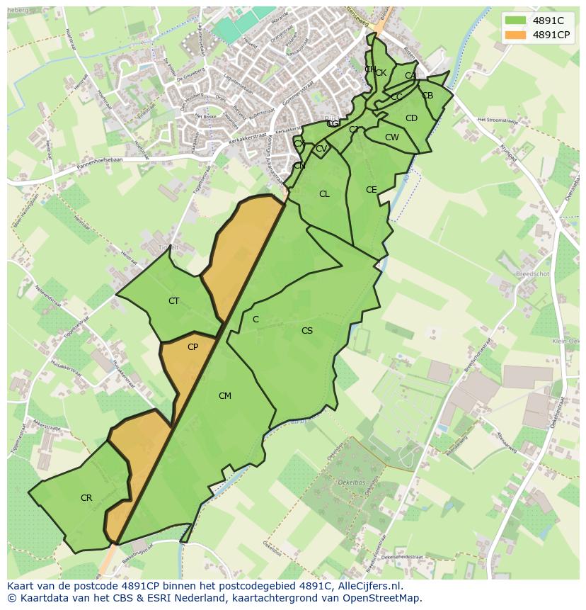 Afbeelding van het postcodegebied 4891 CP op de kaart.