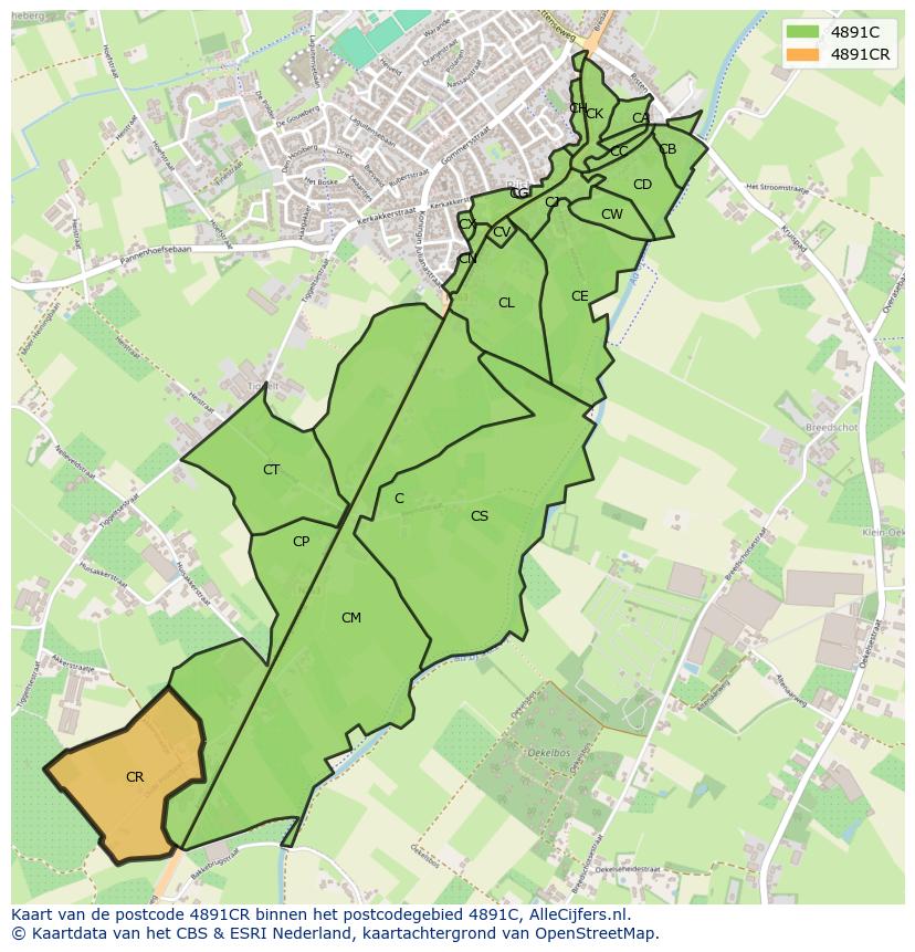 Afbeelding van het postcodegebied 4891 CR op de kaart.