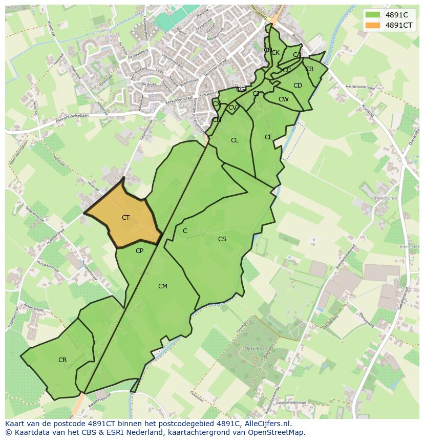 Afbeelding van het postcodegebied 4891 CT op de kaart.