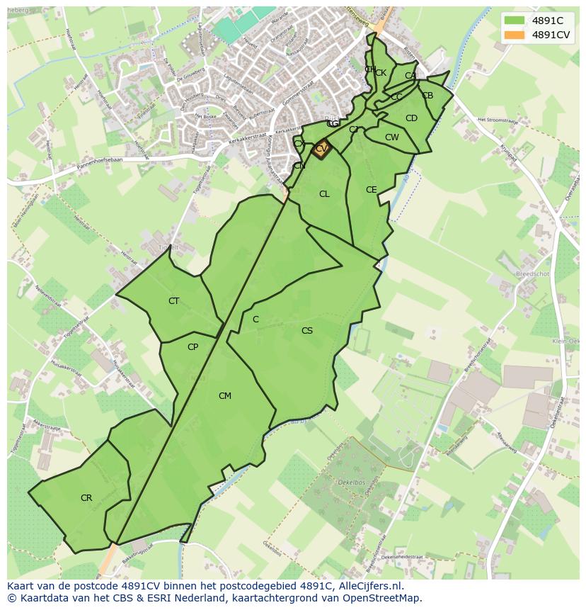 Afbeelding van het postcodegebied 4891 CV op de kaart.