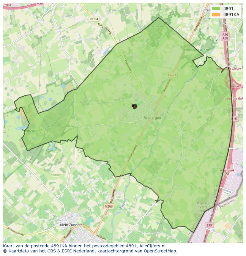 Afbeelding van het postcodegebied 4891 KA op de kaart.