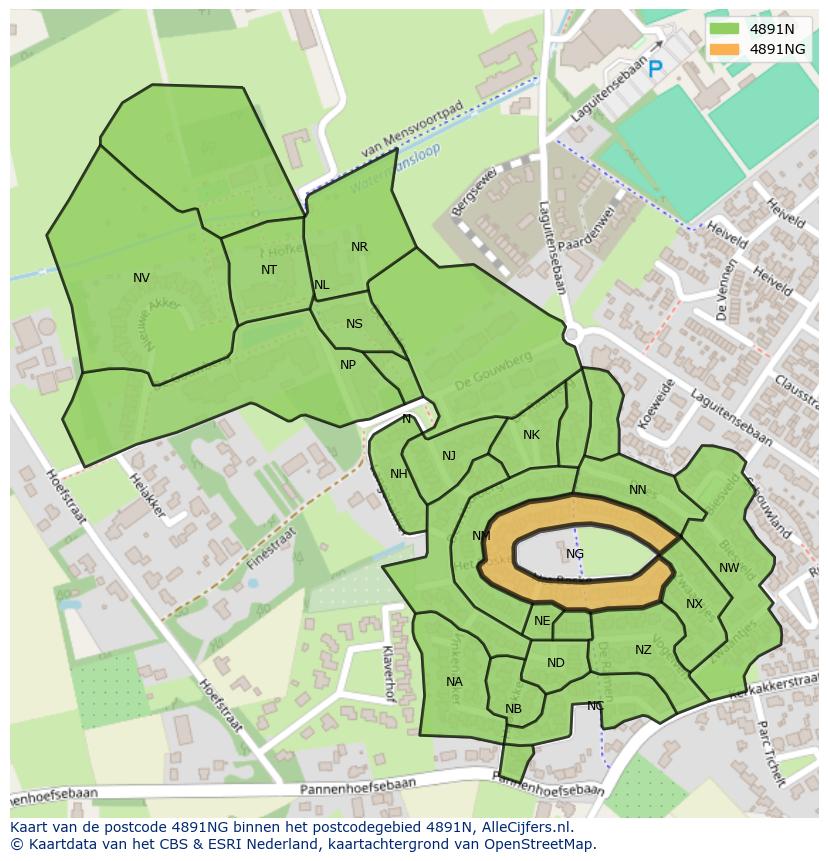 Afbeelding van het postcodegebied 4891 NG op de kaart.