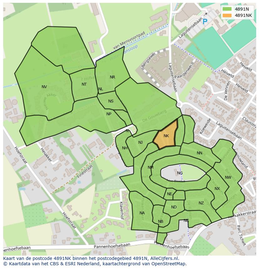 Afbeelding van het postcodegebied 4891 NK op de kaart.