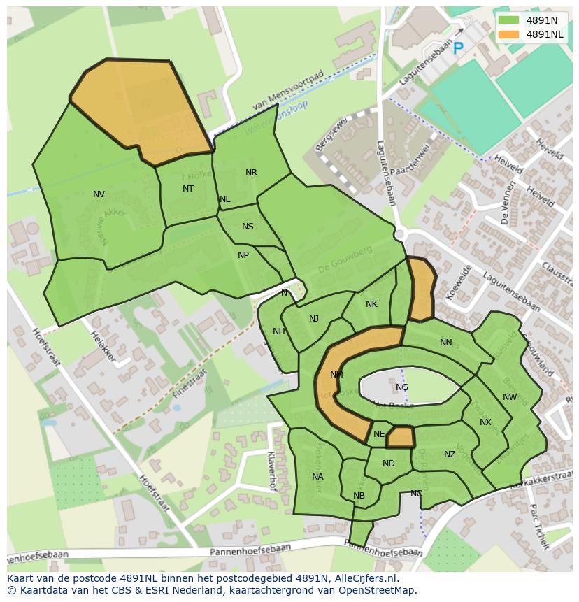 Afbeelding van het postcodegebied 4891 NL op de kaart.