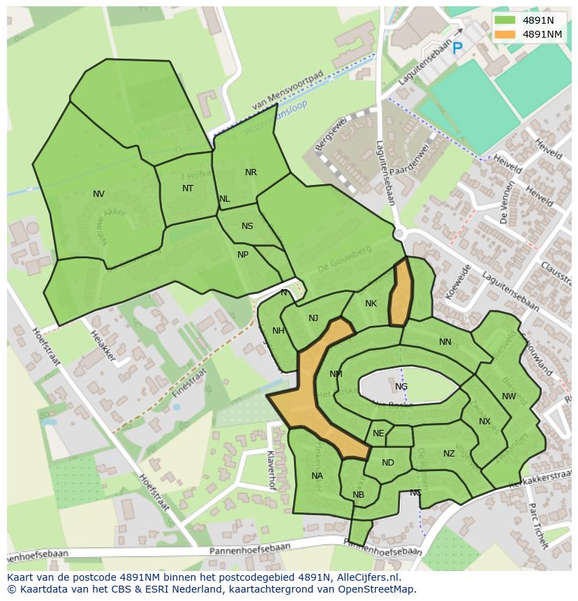 Afbeelding van het postcodegebied 4891 NM op de kaart.