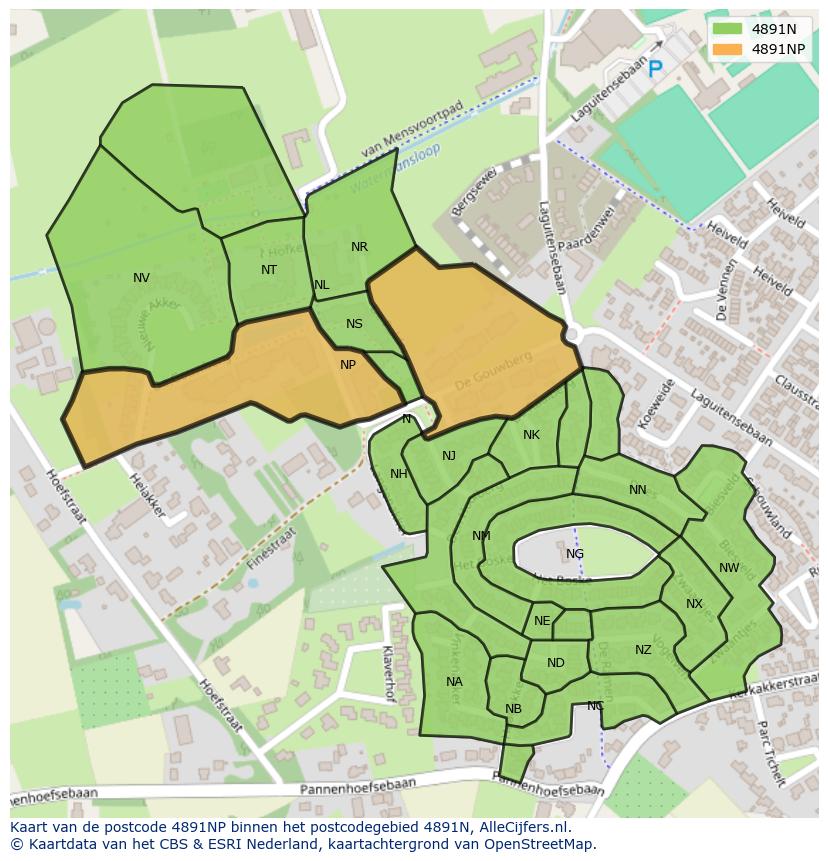 Afbeelding van het postcodegebied 4891 NP op de kaart.