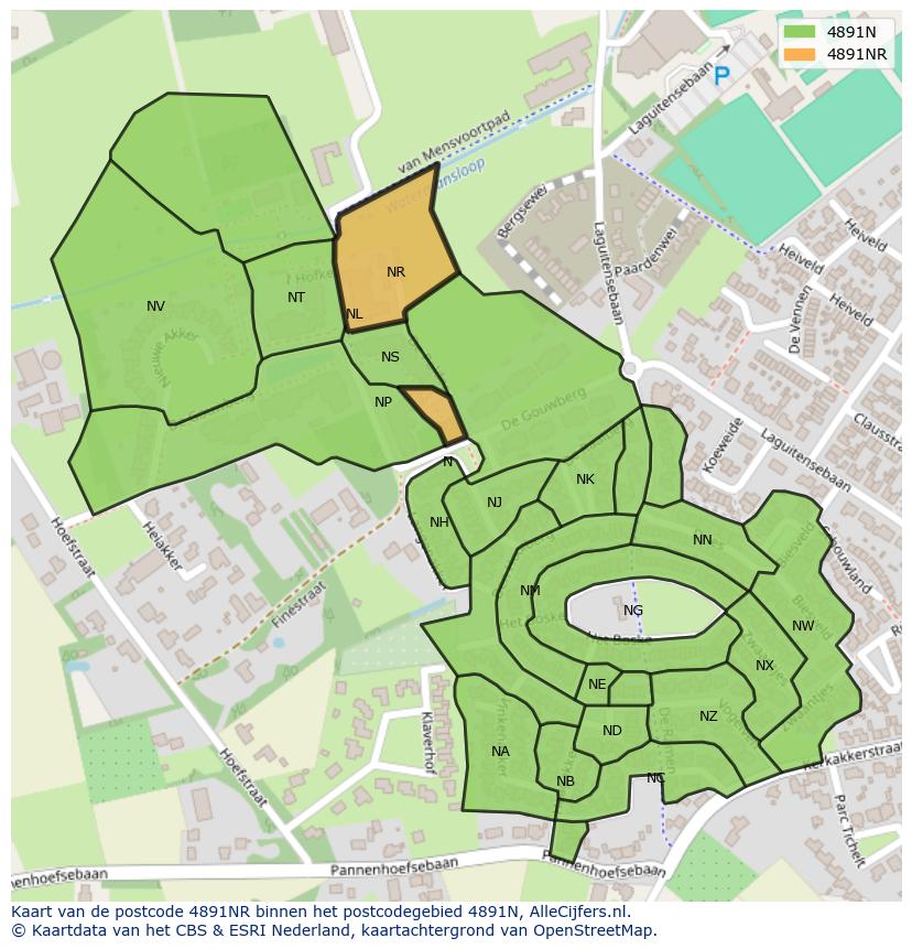 Afbeelding van het postcodegebied 4891 NR op de kaart.