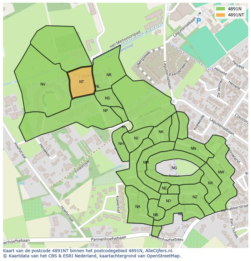 Afbeelding van het postcodegebied 4891 NT op de kaart.