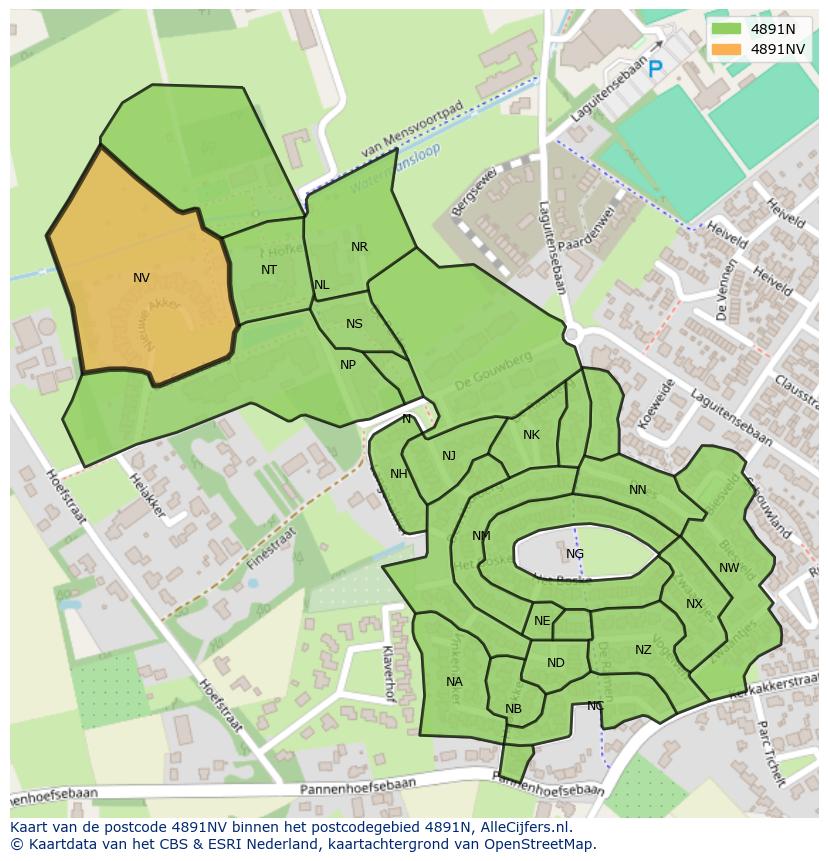 Afbeelding van het postcodegebied 4891 NV op de kaart.