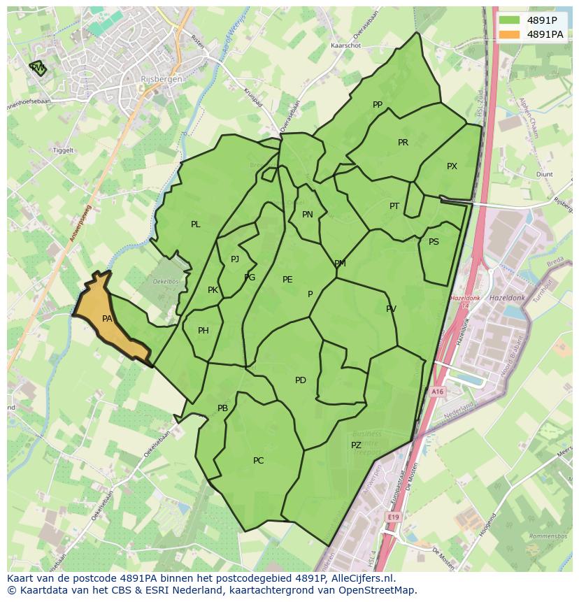 Afbeelding van het postcodegebied 4891 PA op de kaart.