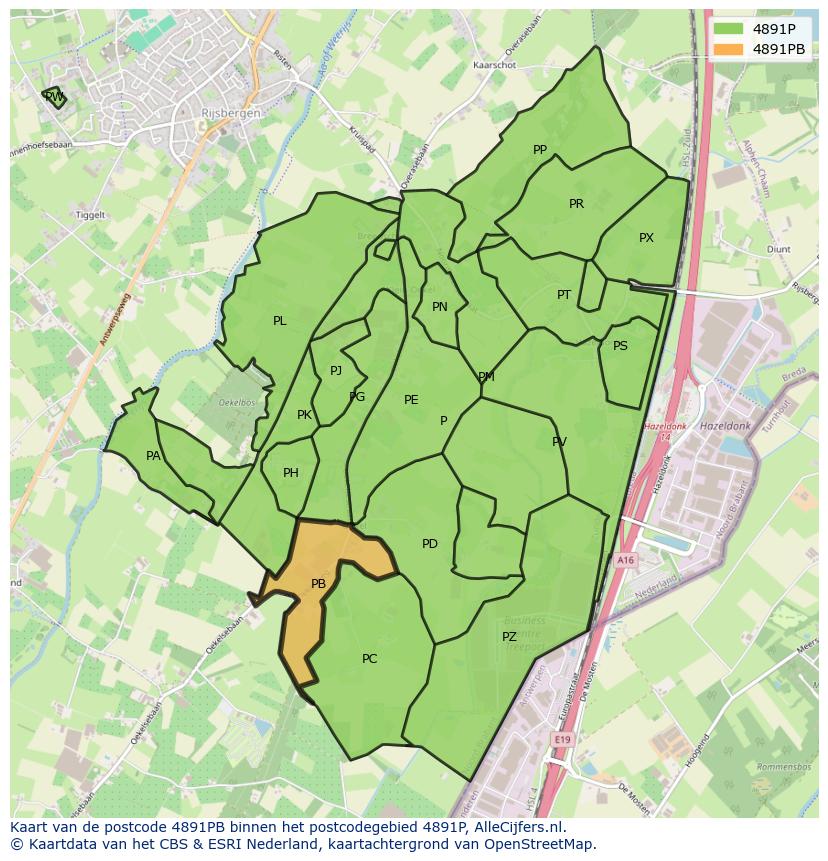 Afbeelding van het postcodegebied 4891 PB op de kaart.