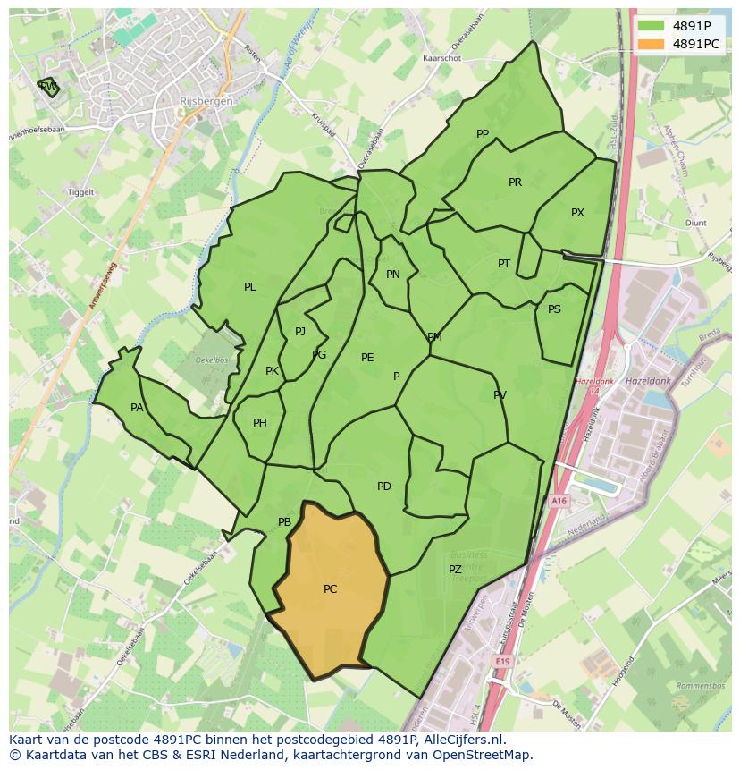 Afbeelding van het postcodegebied 4891 PC op de kaart.