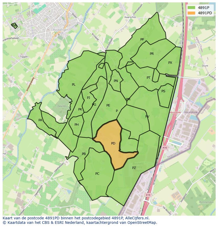 Afbeelding van het postcodegebied 4891 PD op de kaart.