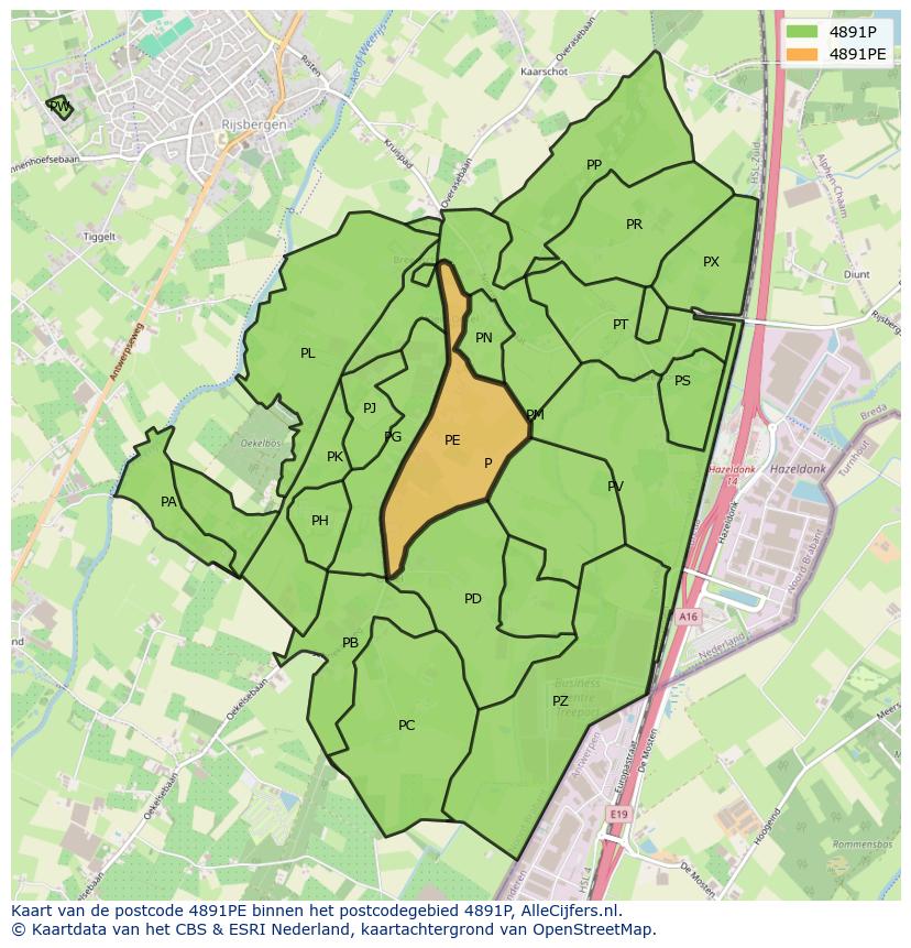 Afbeelding van het postcodegebied 4891 PE op de kaart.