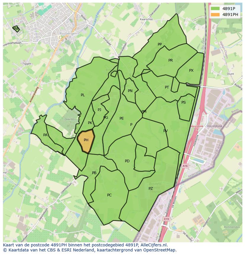 Afbeelding van het postcodegebied 4891 PH op de kaart.
