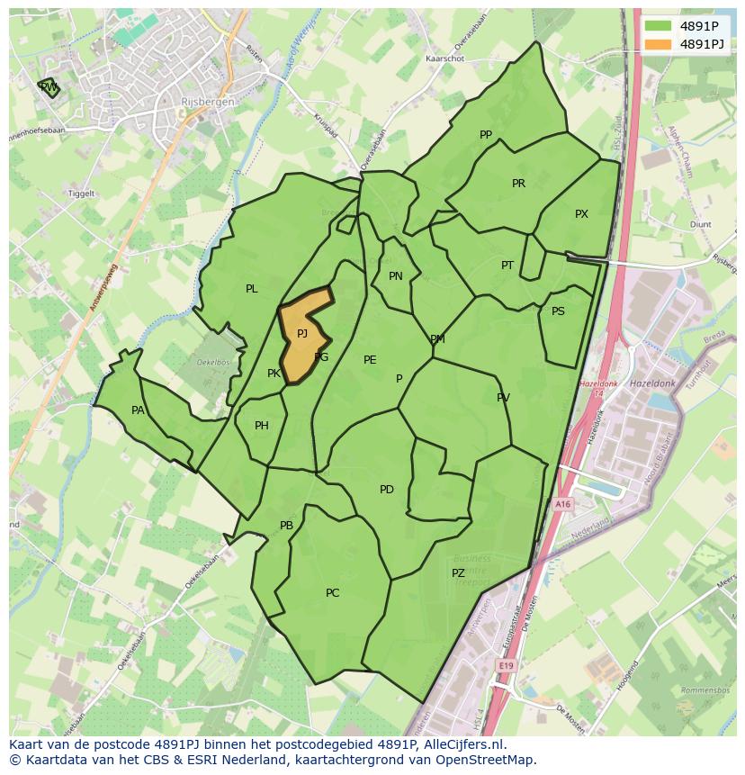 Afbeelding van het postcodegebied 4891 PJ op de kaart.