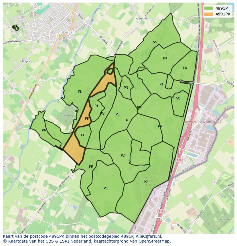 Afbeelding van het postcodegebied 4891 PK op de kaart.