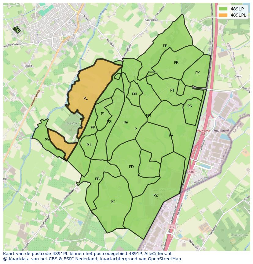 Afbeelding van het postcodegebied 4891 PL op de kaart.